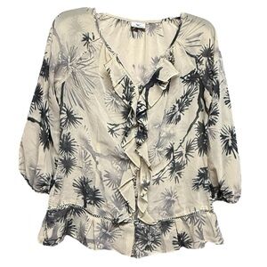 Worthington Cream and Black Ruffled 3/4 Sleeve Blouse